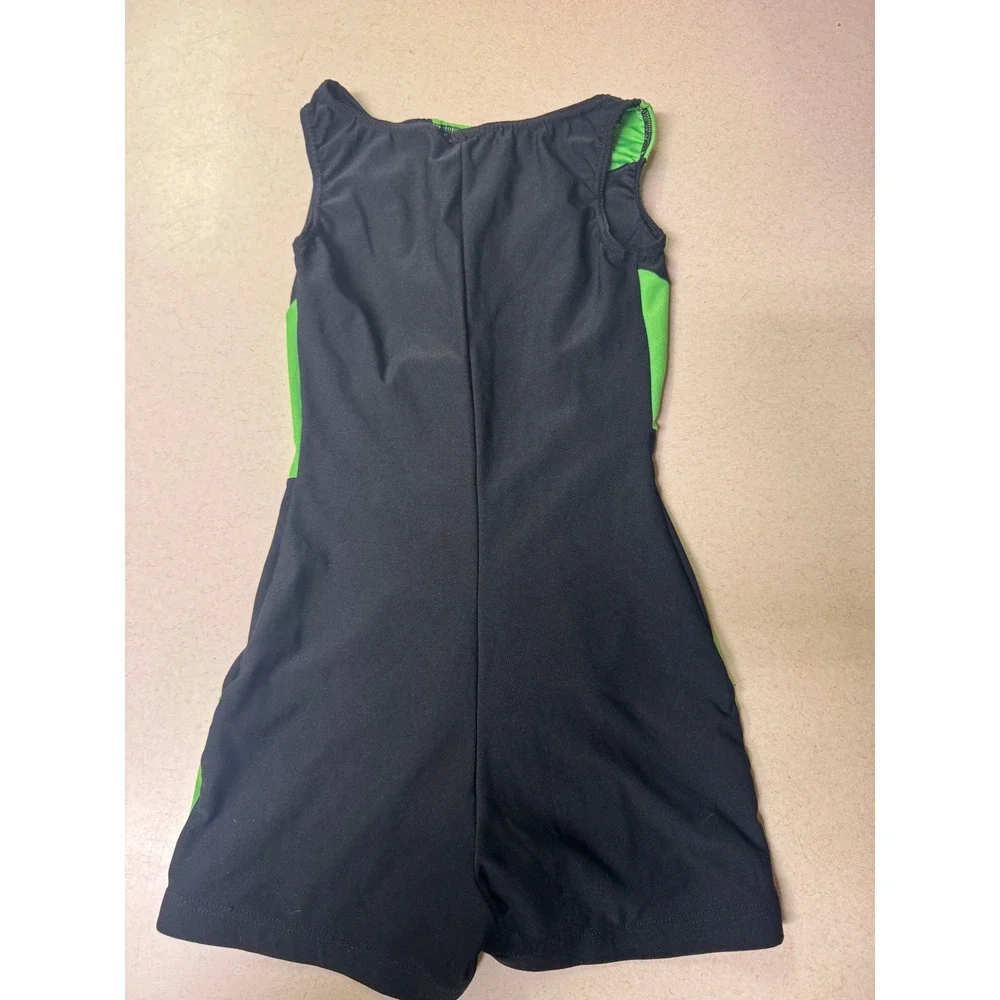 Wolff Fording & Company Kids Gymnastics Biketard Green Black Swirl Size LC
